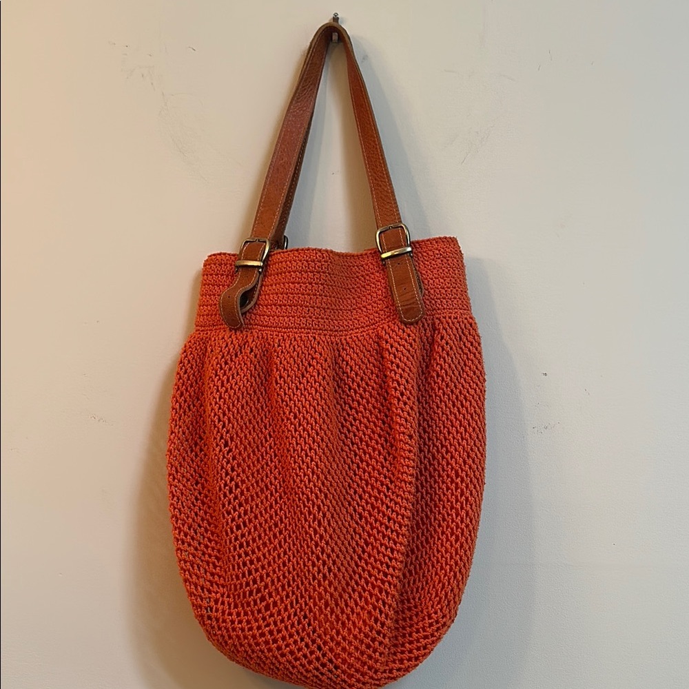Elliot Mann 24/7 Tote  Orange Crochet  Handmade Boho Chic